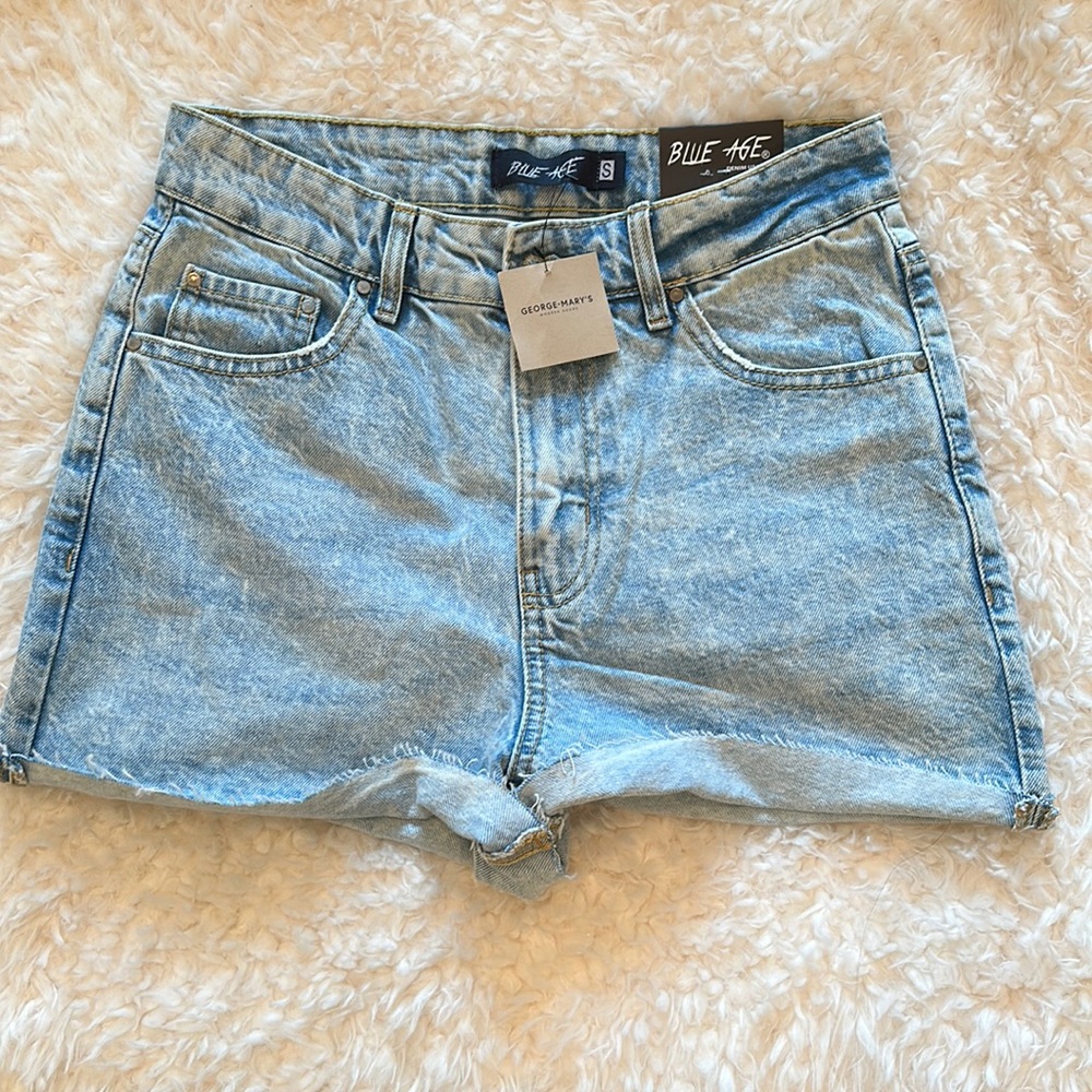 Blue Age High Rise light wash denim shorts